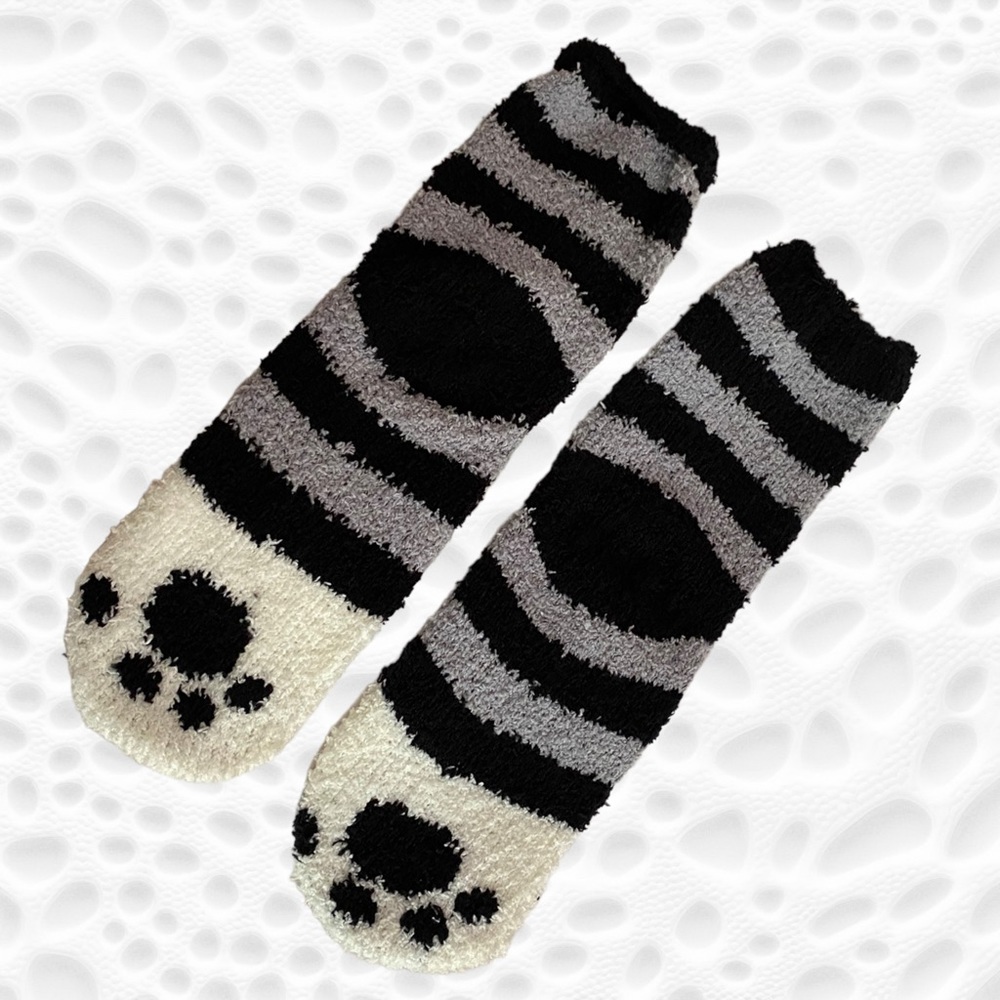 Cat Paw Socks Fuzzy Warm Adorable Kitty Slipper New Brown Black Gray Grey - Picture 8 of 13